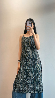 Adazar Women Printed A-line Kurta(Dark Green)