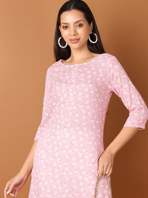 V-MART Women Printed A-line Kurta(Pink)