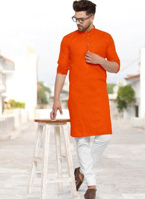 Rashmi Genz Men Printed Straight Kurta(Orange)