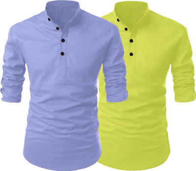 Fashion Marts Men Solid Straight Kurta(Blue, Green)