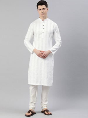 Manthan Men Solid Straight Kurta(Grey, White)
