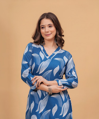 DAEVISH K Women Colorblock Straight Kurta(Light Blue)