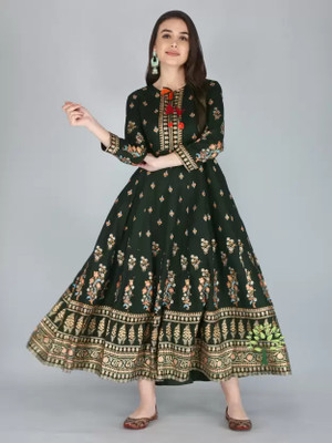 BAHADUR Women Printed Anarkali Kurta(Dark Green)