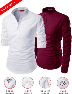FireFish Men Solid A-line Kurta(Maroon)