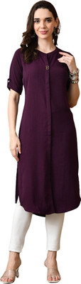 Nioni Women Solid A-line Kurta(Purple)