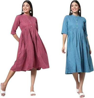 Houseofcommonk Women Solid Anarkali Kurta(Pink, Blue)