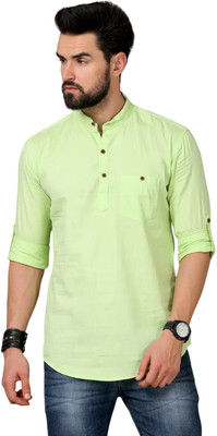 DIGIMI Men Solid Straight Kurta(Light Green)