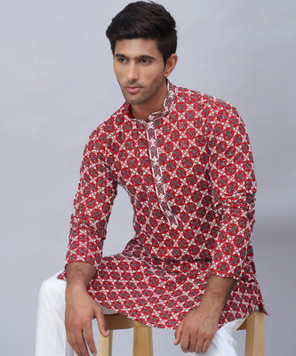 Jompers Men Printed Straight Kurta(Maroon)