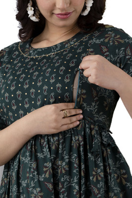 DAZZLE HUB Women Maternity/Nursing Nighty(Dark Green)