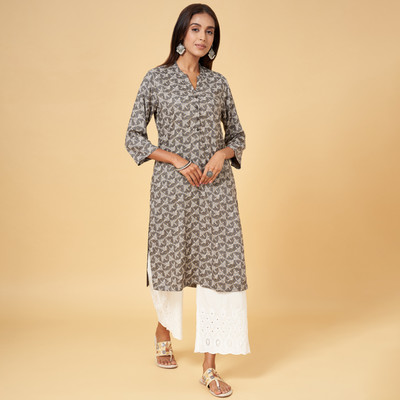 Rangmanch by Pantaloons Women Printed Straight Kurta(Grey, Beige)