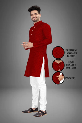 Shree Dutt Creation Men Embellished Straight Kurta(Red)