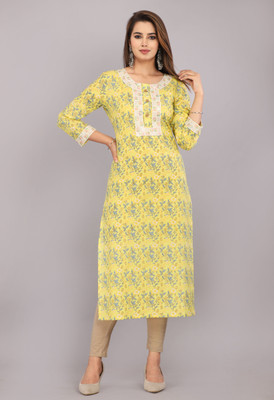 Gulab fashion hub Women Floral Print Straight Kurta(Yellow)