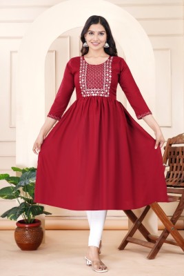 Dhaneshwari Fashion Women Embroidered Anarkali Kurta(Red)