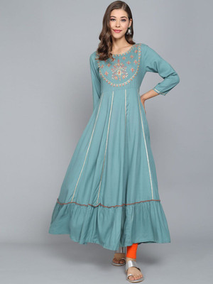 ANOUK Women Embroidered Anarkali Kurta(Blue)