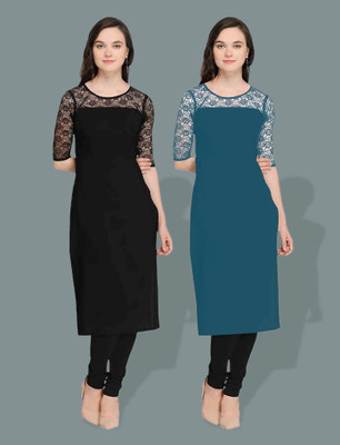 Maheshvi Women Self Design Straight Kurta(Black)