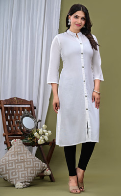 RAQUIV Women Solid Straight Kurta(White)