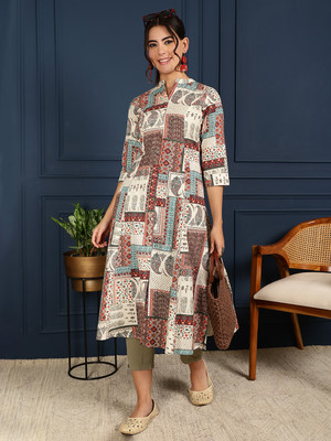 Gulmohar Jaipur Women Printed A-line Kurta(Maroon)