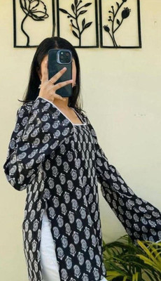 Funish Fashion Women Block Print, Printed A-line Kurta(Black)