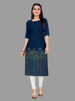 PMETS Women Printed A-line Kurta(Blue)