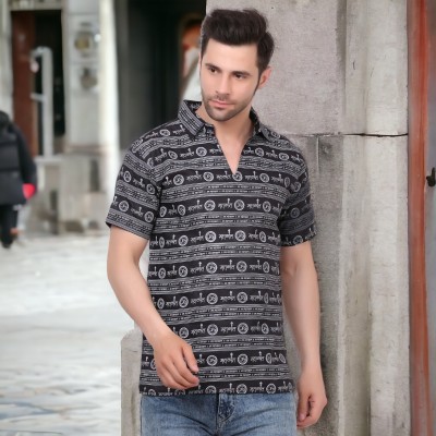 GLAUCUS Men Printed Straight Kurta(Black)