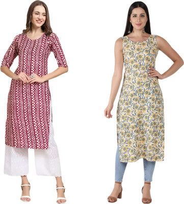 KALLAXI Women Striped Straight Kurta(Multicolor)