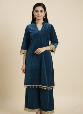 UNICKFASHION Girls Solid, Embellished Straight Kurta(Maroon, Dark Blue, Dark Green)