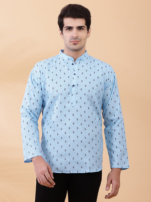 ShivLeela Men Printed Straight Kurta(Light Blue)