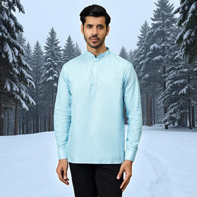 FireFish Men Solid A-line Kurta(Light Blue)
