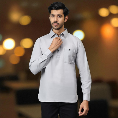 FireFish Men Solid A-line Kurta(Grey)
