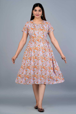 BHOLE BABA ENTERPRISES Women Printed A-line Kurta(Orange)