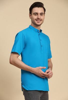 HouseOfCommon Men Self Design Straight Kurta(Light Blue)