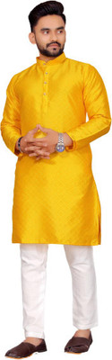 Triotee Men Printed Straight Kurta(Yellow)