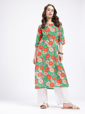 Anouk Rustic Women Floral Print Straight Kurta(Multicolor)