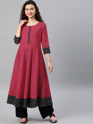 Yash Gallery Women Solid Anarkali Kurta(Pink)
