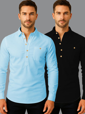LENIA Men Solid A-line Kurta(Silver)