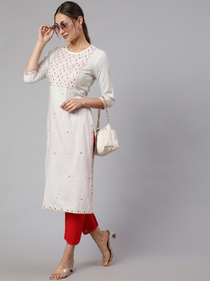 STYLE ANGEL Women Embroidered Straight Kurta(White)