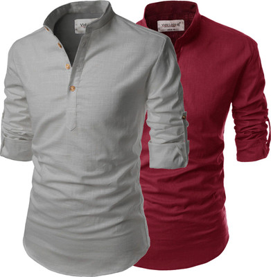 UNIFAV Men Solid Straight Kurta(Maroon, Grey)
