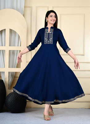TheKurtiPoint Women Solid Anarkali Kurta(Dark Blue)