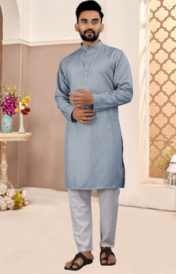FOXDX Men Self Design Straight Kurta(Grey)