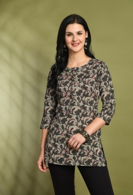 FERANOID Women Printed Straight Kurta(Beige)