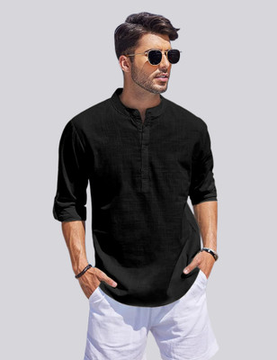 bellstone Men Solid A-line Kurta(Black)