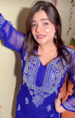 Chikankari by fs fashion Women Chikan Embroidery Straight Kurta(Dark Blue)