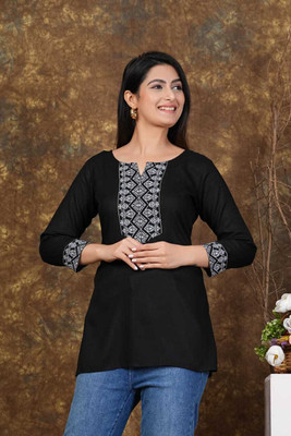 artfashion Women Printed Straight Kurta(Black)