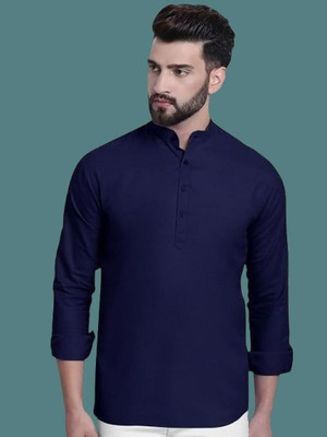 GUYS HUB Men Solid Straight Kurta(Dark Blue)
