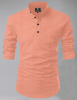 HouseOfCommon Men Self Design Straight Kurta(Orange)