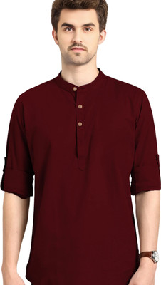 HouseOfCommon Men Solid Straight Kurta(Maroon)