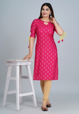 BECREATIVE Women Printed A-line Kurta(Pink, Gold)