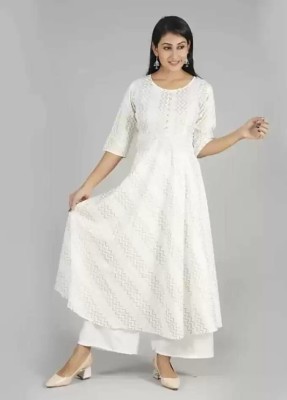 RozyFabrics Women Printed Anarkali Kurta(White)