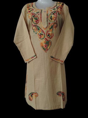 Anshi jari arts Women Embroidered Straight Kurta(Beige)
