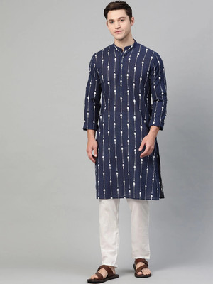 TIGERSNAKE Men Printed Straight Kurta(Dark Blue)